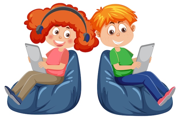 Crianças de mídia social usando tablet