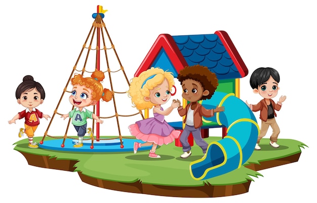 Crianças de raças diferentes brincando no playground
