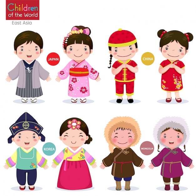 Crianças do mundo japão, china, coréia e mongólia