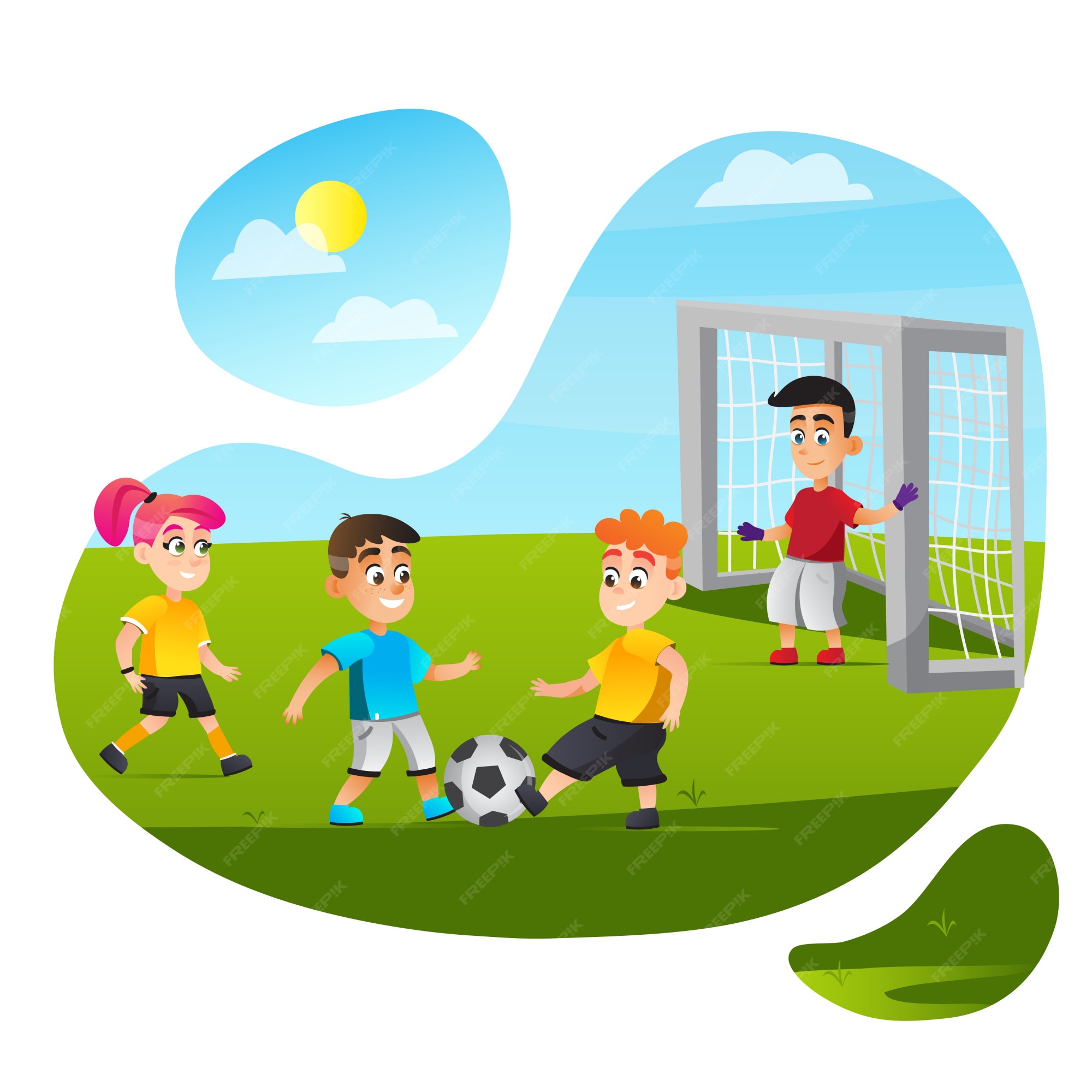 Caçoa O Jogo De Futebol Meninos Que Jogam O Futebol Do Futebol No Campo De  Esporte Da Escola Ilustração Do Vetor Dos Desenhos Ani Ilustração do Vetor  - Ilustração de infância, isolado