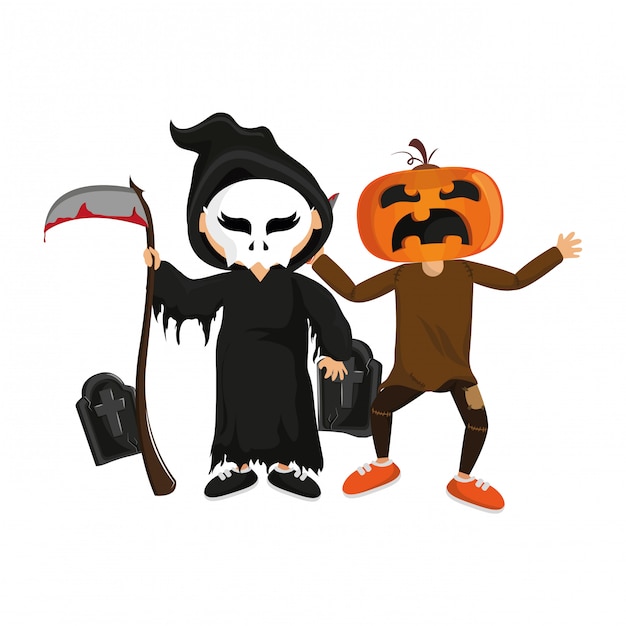 Crianças e desenhos de halloween