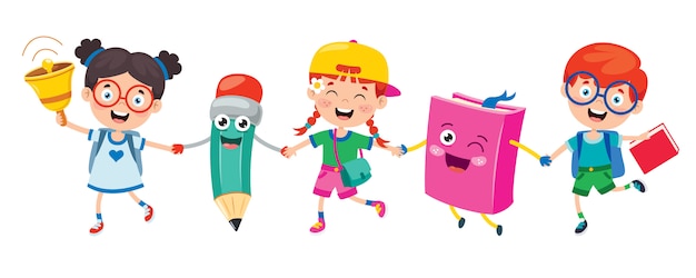 Crianças em idade escolar feliz bonito dos desenhos animados