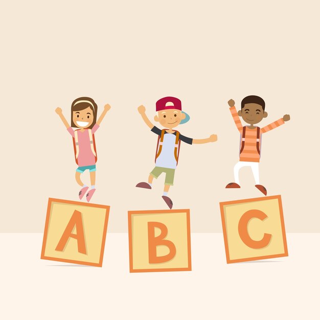 Crianças em letras cube school study alphabet education