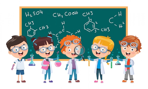 Crianças estudando aula de química