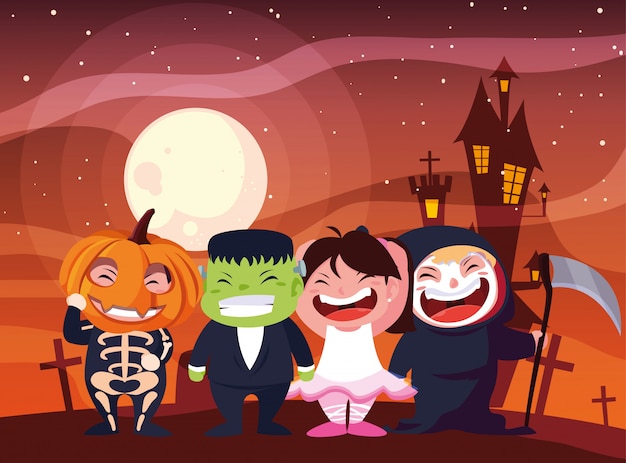 Crianças fantasiadas de Halloween