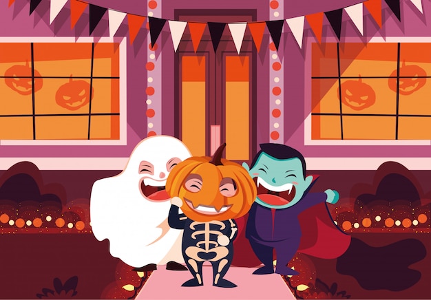 Crianças fantasiadas de Halloween