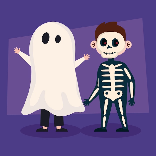 Crianças fantasmas e esqueletos