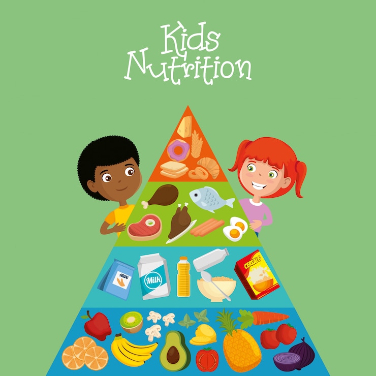 Vetor crianças felizes com comida nutrição