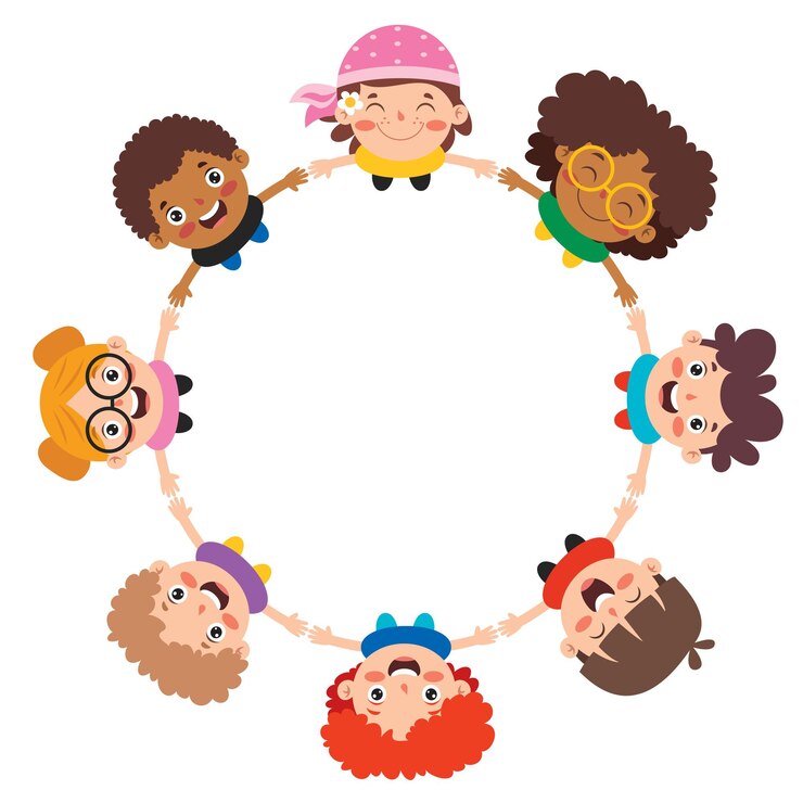 Vetor crianças felizes e multiétnicas brincando juntas