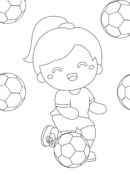 Menina jogando futebol para colorir para crianças