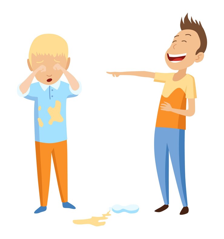 Vetor crianças intimidando bullies infantis ou conflito verbal e físico entre crianças mau comportamento infantil assustado e forte conflito de crianças com raiva confronto de personagens de desenhos animados