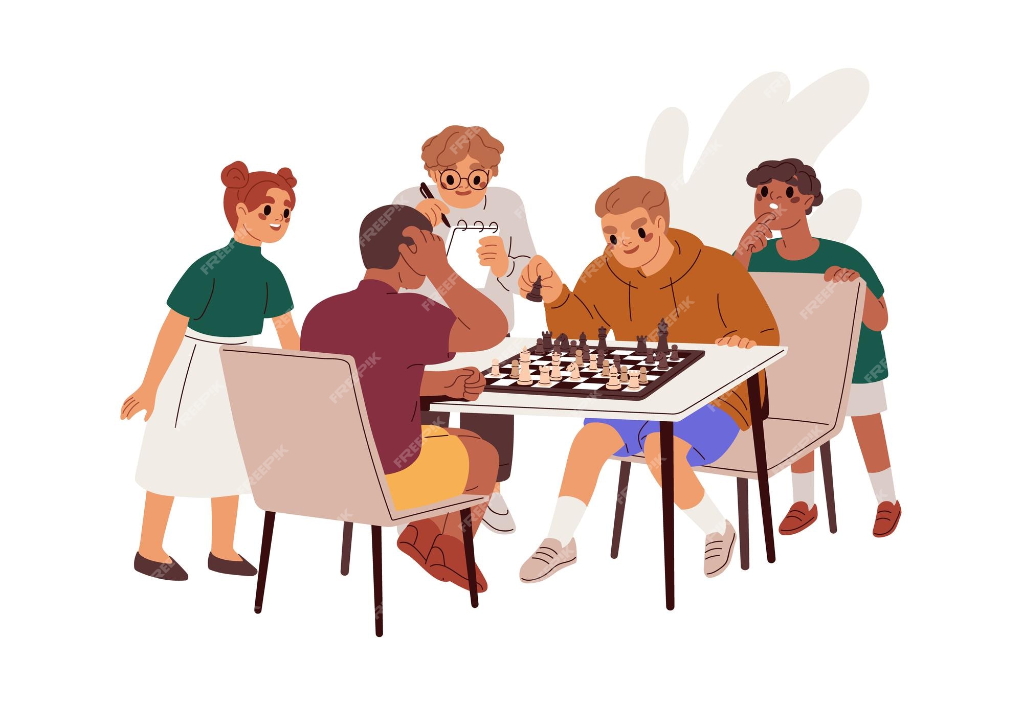 ilustração de jogo de tabuleiro de xadrez com crianças sentadas em frente e  jogando para banner da web ou página de destino em ilustração de modelos  desenhados à mão de desenho animado