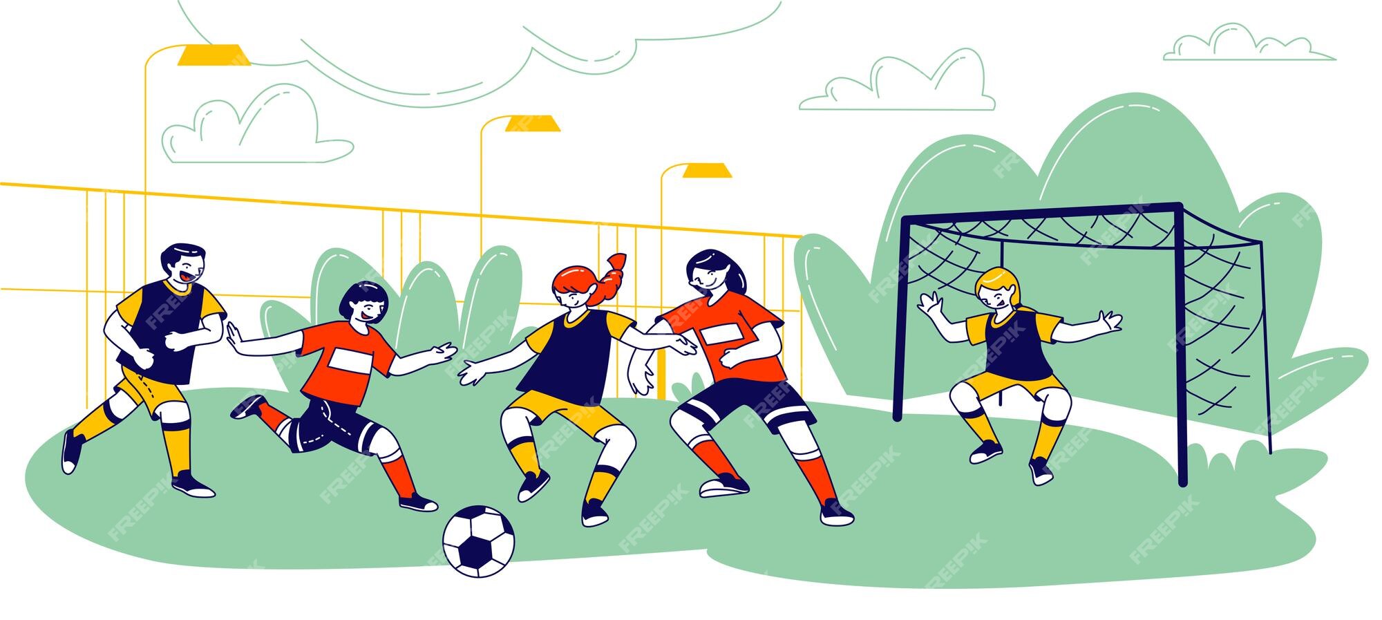 Meninos Jogando Futebol Com Bola No Campo De Verão. Crianças Felizes Jogando  Futebol Jogando Juntos Se Divertindo. Ilustração do Vetor - Ilustração de  verde, playground: 215402544