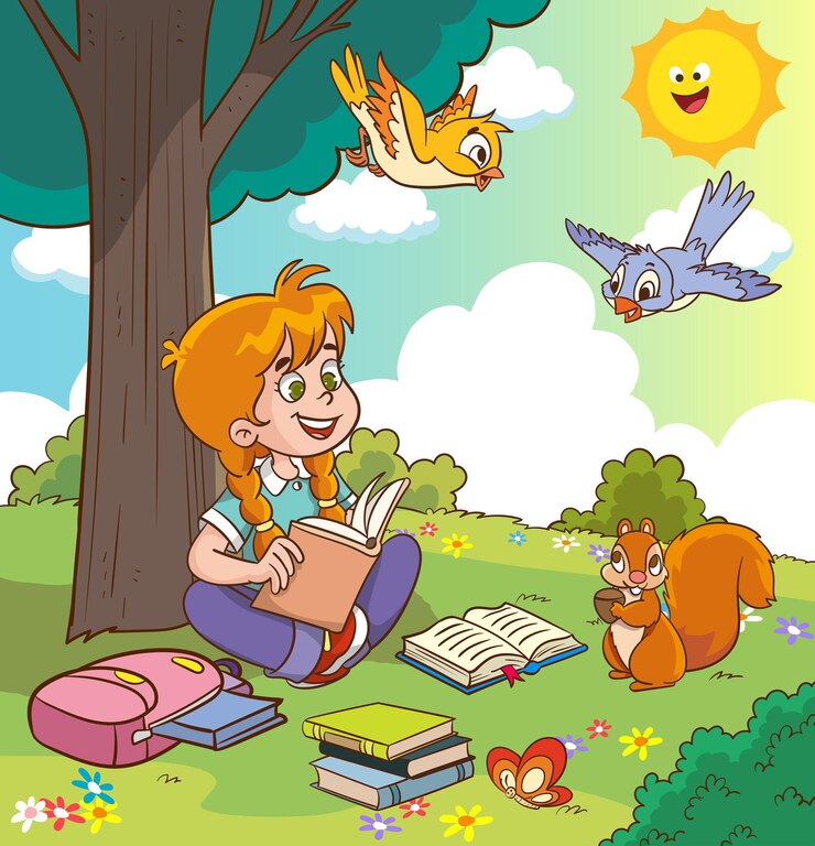 Vetor crianças leem um livro interessante e sua imaginação se desenvolve ilustração vetorial flat de