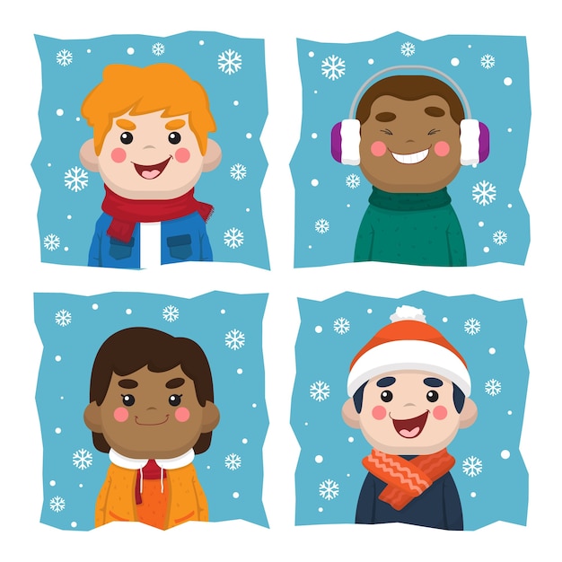 Crianças lindas com roupas de inverno