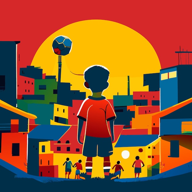 Crianças na favela do brasil desenho animado de ilustração vetorial