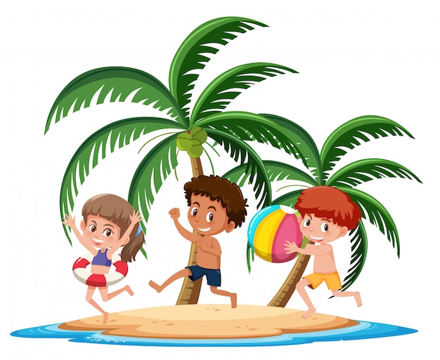 Crianças na ilha tropical se divertindo
