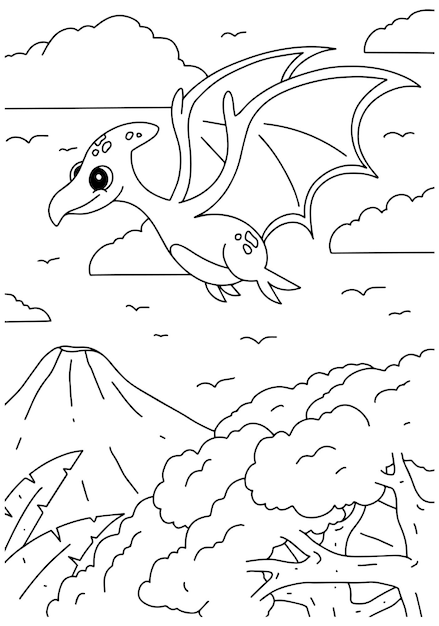 Crianças para colorir livro Pterodáctilo página