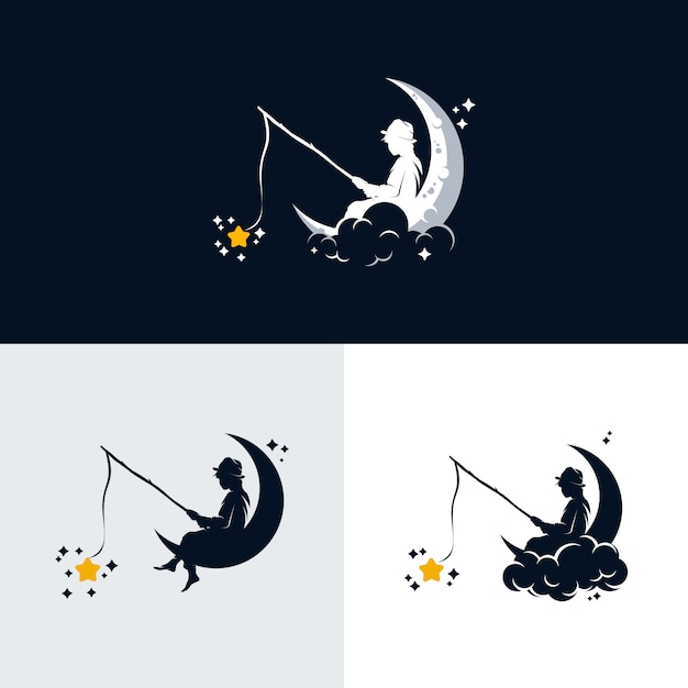 Crianças pescando as estrelas na lua