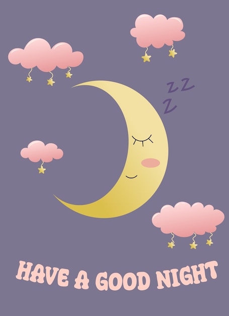 Crianças poster fundo bonito Tem uma boa noite de sono crescente meia lua com cara bonita