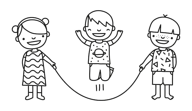 Crianças pulando ilustração vetorial de corda