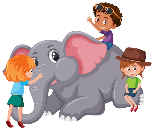Crianças, tocando, elefante
