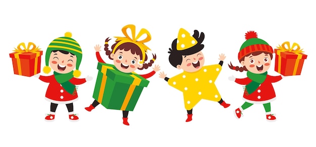Crianças vestindo fantasias no tema de natal
