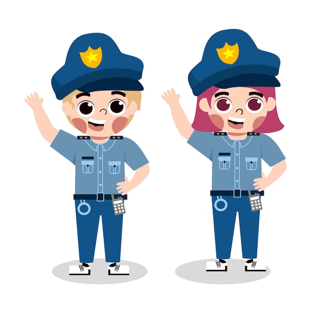 Vetor crianças vestindo uniforme da polícia para ilustração do emprego dos sonhos