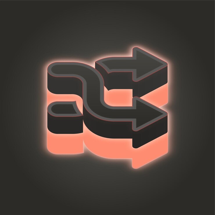 Vetor criar impacto com um 3d coral pink neon two way arrows icon em fundos escuros