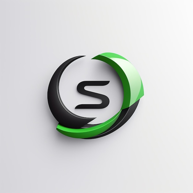 Criar um logotipo futurista minimalista 3d letra s preto branco verde logotipo simples fundo branco