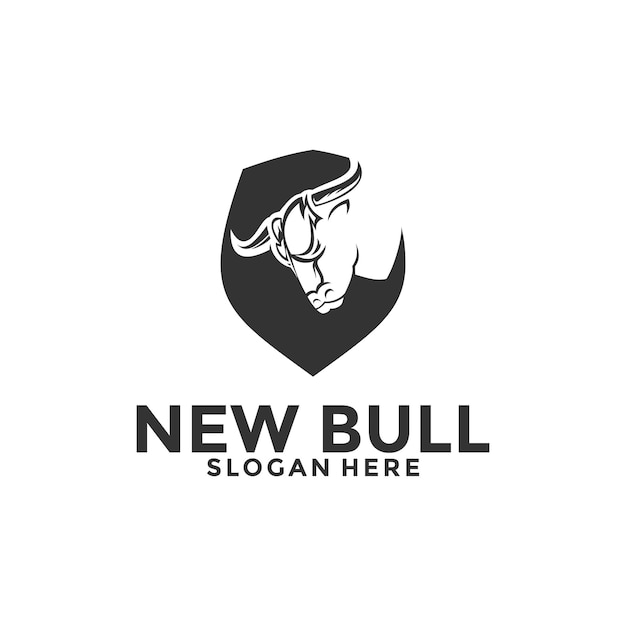 Criativo escudo touro chifre de búfalo cabeça vetor logotipo touro modelo de design de logotipo