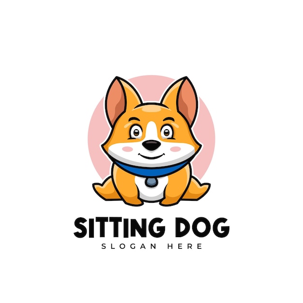 Criativo sentado desenho animado doge shiba inu logotipo do mascote do personagem