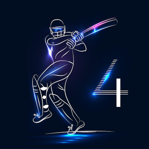 Vetor cricket batsman néon efeito vetor ilustração