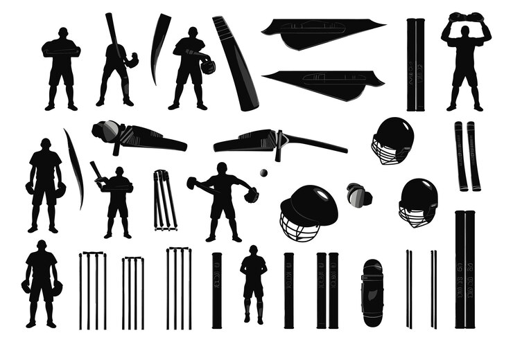 Vetor cricket com todos os elementos de bola de morcego e capacete vetor
