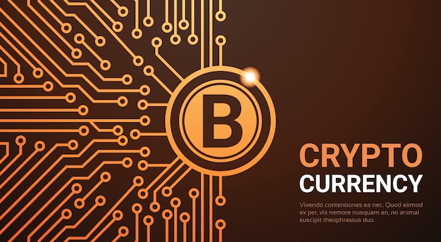 Cripto moeda web banner dourado bitcoin digital moeda dinheiro conceito circuito fundo