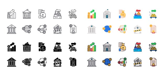 Vetor crise econômica icon set falência economia mundial recessão desempregados icon pack ilustração