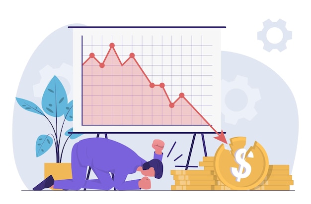 Crise financeira Empresário em desespero por causa da queda nos números no gráfico