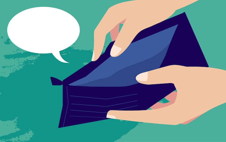 Vetor crise financeira mãos segurando uma carteira vazia ilustração vetorial plana