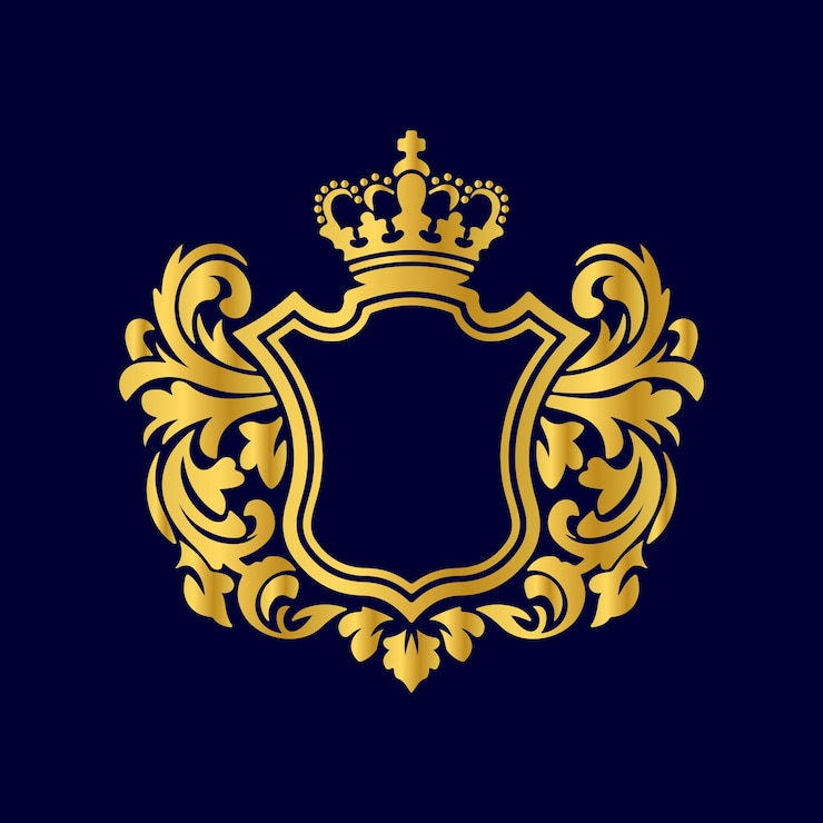 Vetor crista real de luxo desenho de escudo heráldico elegante com flores douradas