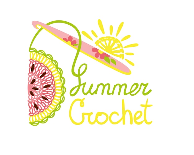 Crochê de verão logo crochet hobby ilustração vetorial