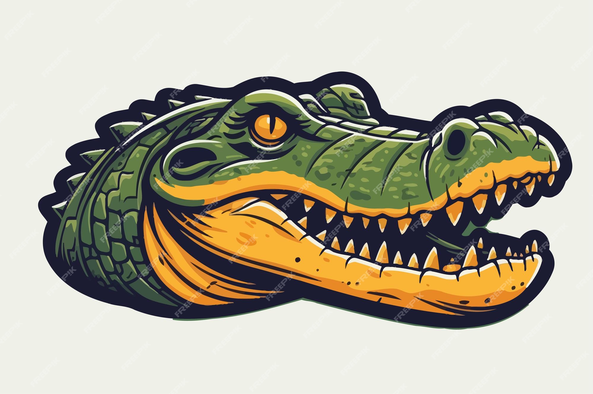 Crocodilo Bonito Com Birdie Na Boca Aberta Larga, Ilustração