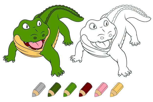 Vetor crocodilo de desenhos animados para colorir livro.