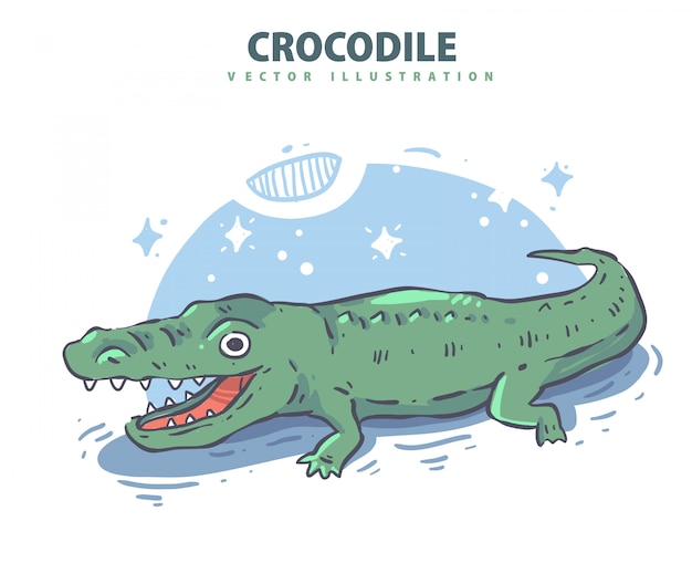 Crocodilo desenhado de mão. Ilustração em vetor Crocodie
