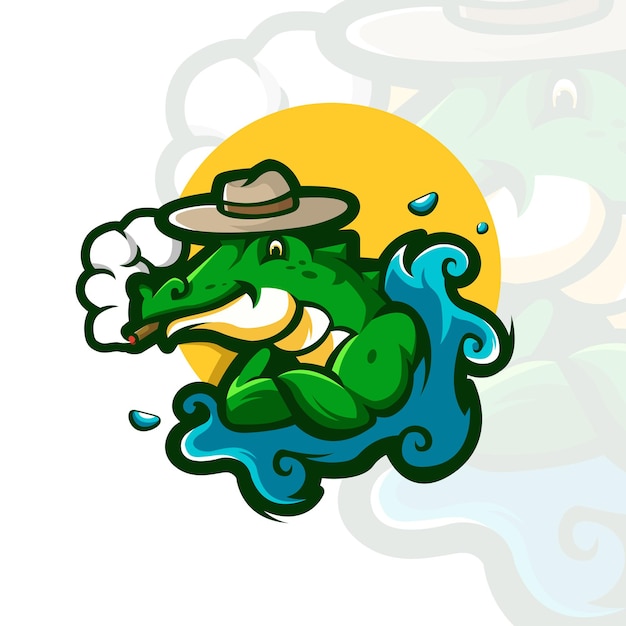 Crocodilo na água enquanto fuma nas férias