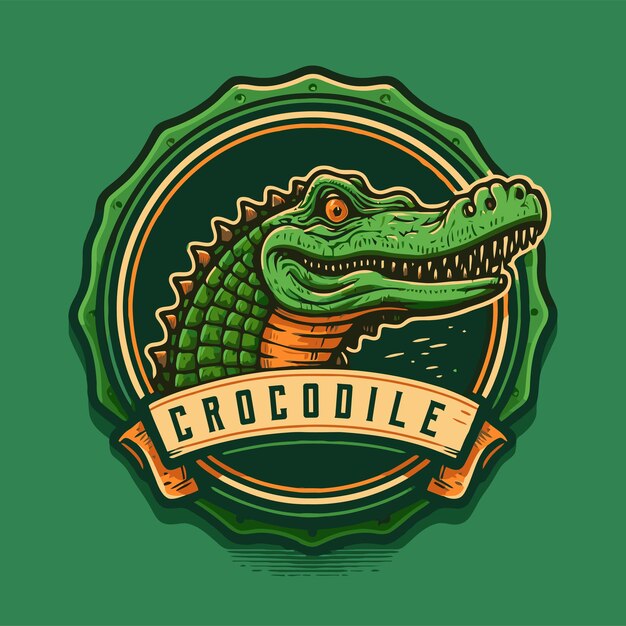 Vetor crocodilo personagem logotipo mascote distintivo dos desenhos animados ilustração vetorial