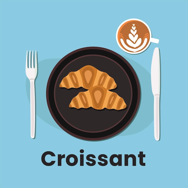 Croissant e uma xícara de café no café da manhã