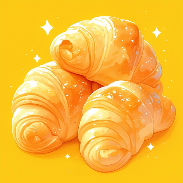 Vetor croissants de manteiga dourada em estilo desenho animado
