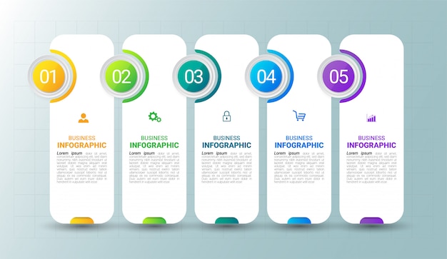 Cronograma de cinco etapas modelo de design de infográficos.