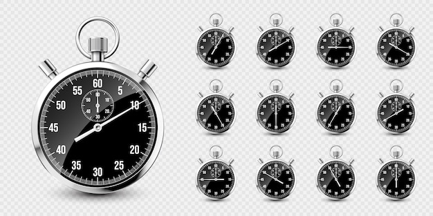 Cronômetro clássico realista, cronômetro de metal brilhante, contador de tempo com mostrador de contagem regressiva mostrando