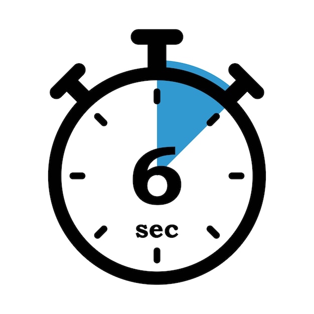 Cronômetro com contagem regressiva de 6 segundos se aproxima da conclusão Exibição do cronômetro digital indicador de tempo decrescente marca de seis segundos Ícone de linha vetorial para negócios e publicidade